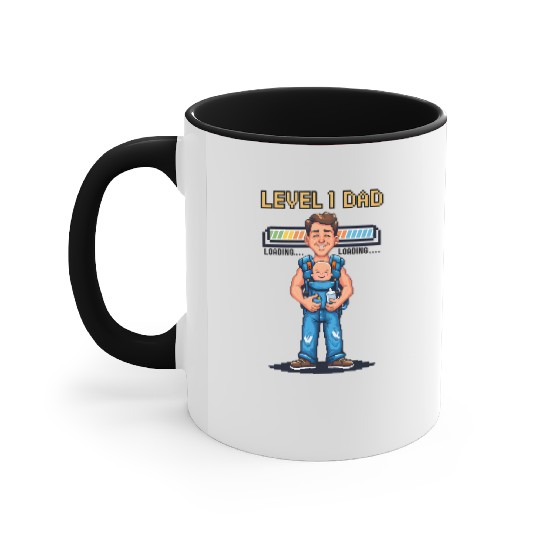 Funny Retro Gamer Dad Pixel Art Father's Day Gift Accent Mugs