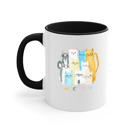 Ten Colorful Cats MEOW Graphic Design Accent Mugs