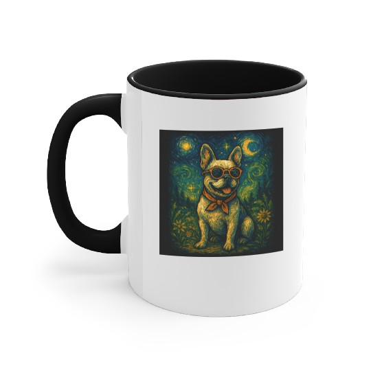 Starry Night Dog Funny Art Style Retro Glasses Pet Accent Mugs