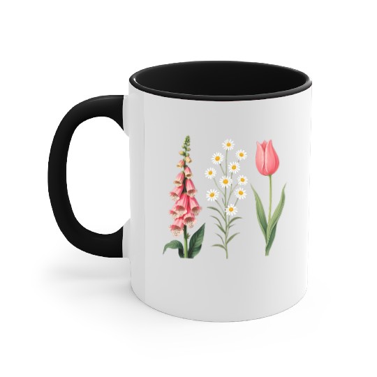 Foxglove Daisy Tulip Vintage Botanical Flowers Accent Mugs