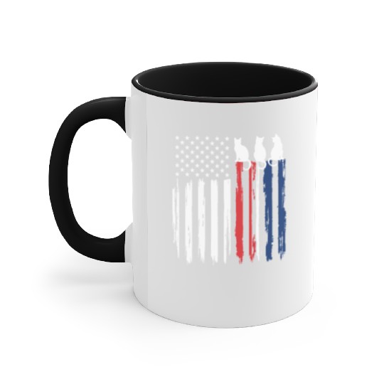 Patriotic Cat Lover - American Flag with Cat Silho Accent Mugs