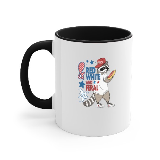 Red White and Feral Funny USA Accent Mugs