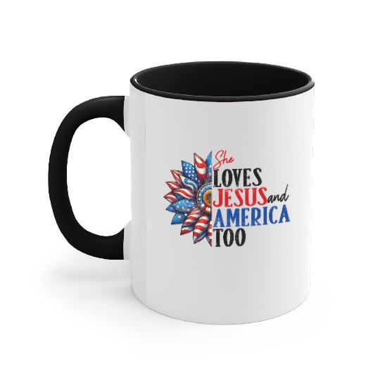 She Loves Jesus and America Too 4th of July Accent Mugs