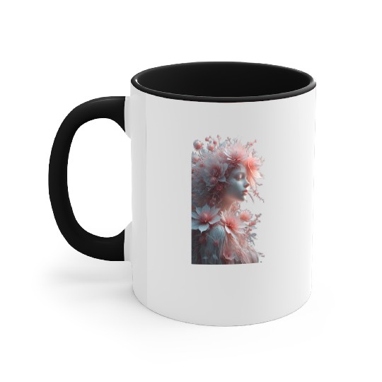 Ethereal Floral Portrait - Woman with Coral Pink Accent Mugs