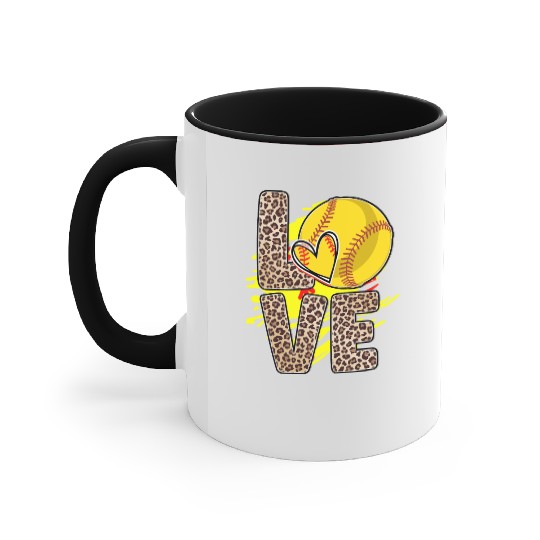 Leopard Print Love Softball Heart Neon Splash Accent Mugs