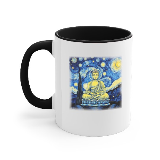 Starry Night Buddha Zen Art Inspired by Van Gogh Accent Mugs