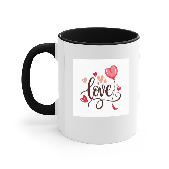 heart shaped balloon with word love Accent Mugs