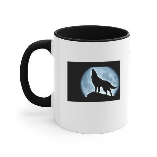 Wolf howling in the moonlight Accent Mugs