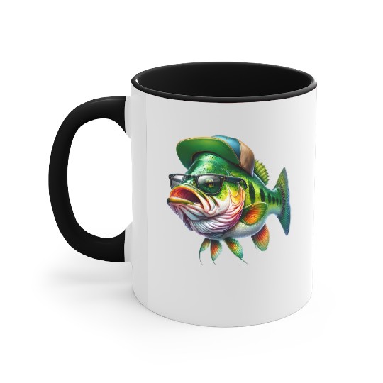 Cool Bass Fish with Green Hat and Glasses Accent Mugs