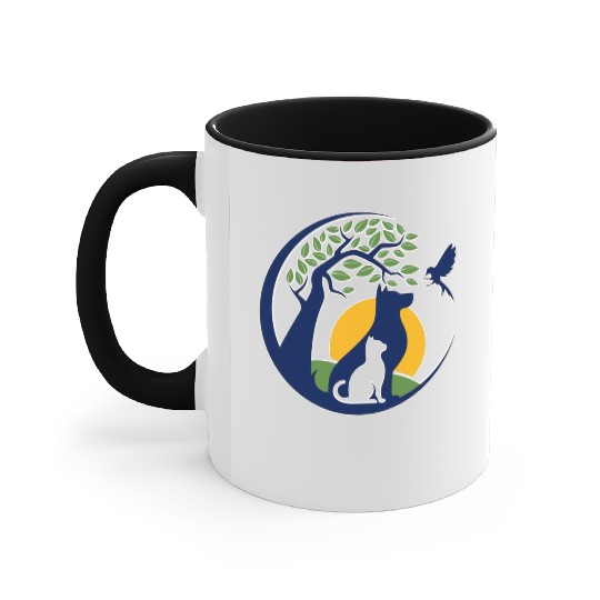 Serene Wilderness Canine and Feline Scene Accent Mugs