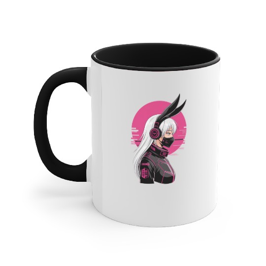 Futuristic Cyberpunk Girl Accent Mugs