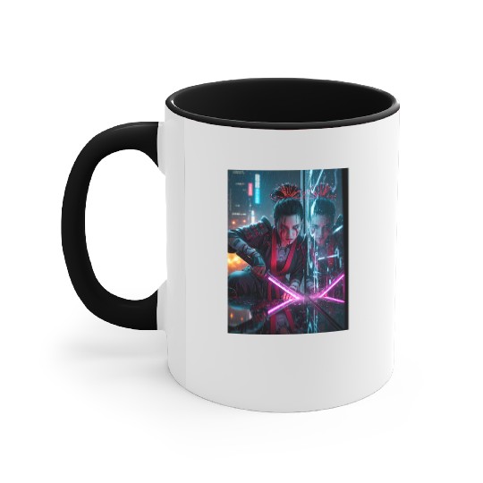 Cyberpunk Samurai Girl Accent Mugs