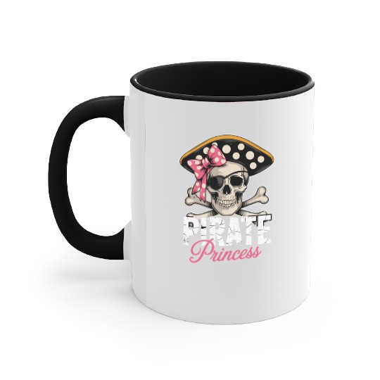 Pirate Princess Skull and Crossbones with Pink Bow Accent Mugs