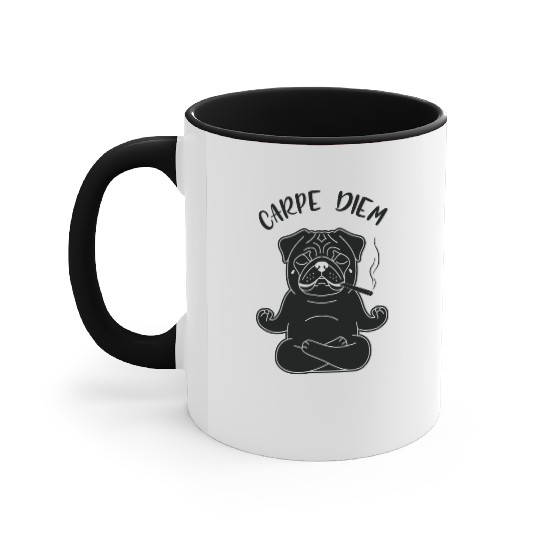 Meditative Pug with 'Carpe Diem' Text Accent Mugs
