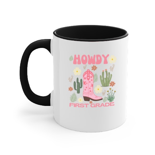 Howdy First Grade Kids Accent Mugs, Cowgirl First Day