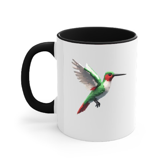 Pixelated Red & Green hummingbird Accent Mugs