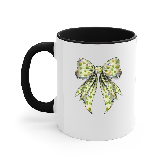 Coquette Bow St Patricks Day Shamrock Pattern Accent Mugs