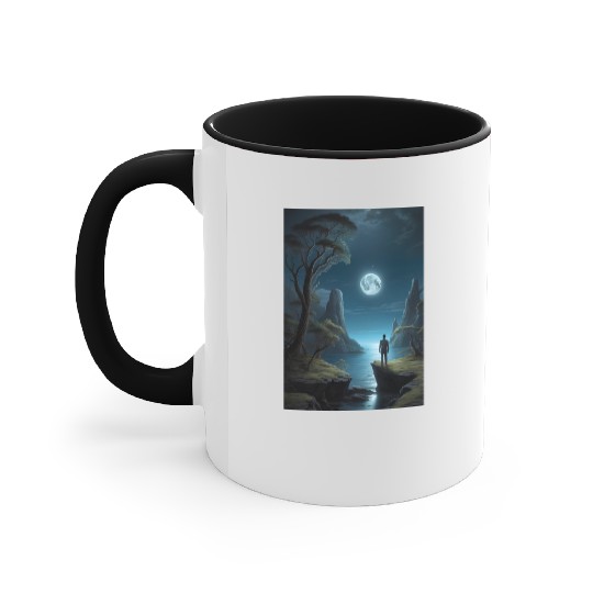 Lunar Night Cliff Landscape Accent Mugs