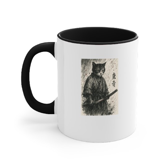 Samurai Cat Warrior Vintage Japanese Art Design Accent Mugs