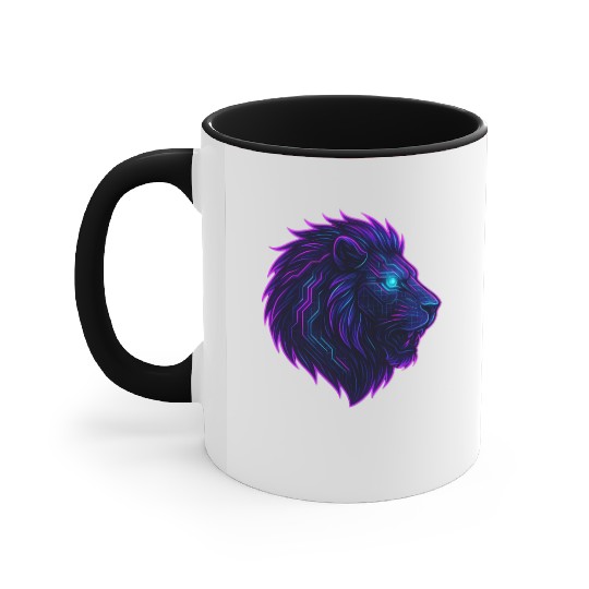 Neon Roar Cyberpunk Lion Head Accent Mugs