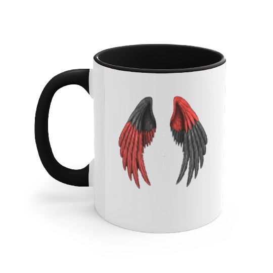 Red and Black Angel Wings Illustration Accent Mugs
