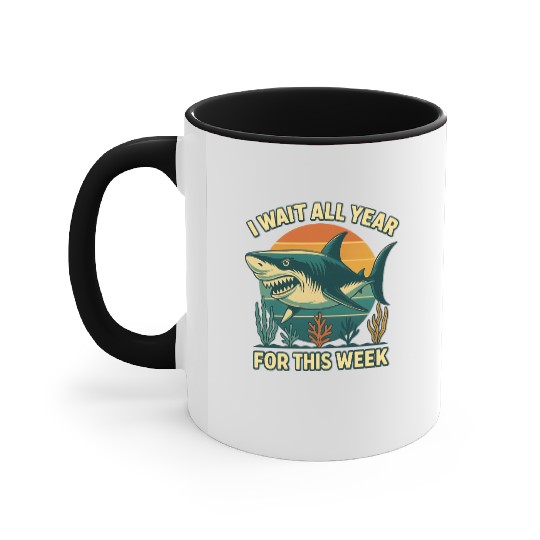 Shark Retro Sunset Bold Ocean Predator  Accent Mugs