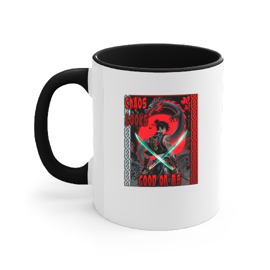 Cyberpunk Samurai with Dragon Accent Mugs