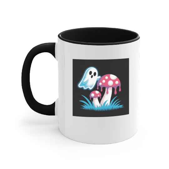 Whimsical Ghost and Mushrooms Illustration Accent Mugs