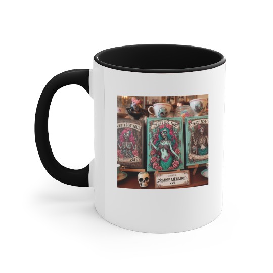 Colorful Sugar Skull Mermaid Design Accent Mugs