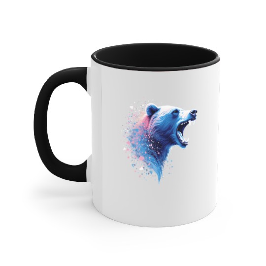 Roaring Bear Head Blue And Pink Accent Mugs