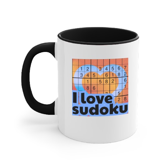 I Love Sudoku – Heart & 9x9 Number Puzzle Grid Accent Mugs