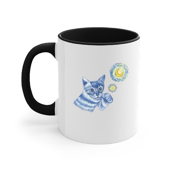 Blue Starry Night British Shorthair Cat Graphic Accent Mugs