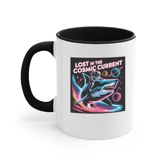 Cosmic Adventurer Shark Print Accent Mugs