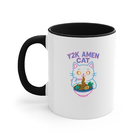 Y2K Ramen Cat – Retro Neon Anime Noodle Lover Desi Accent Mugs