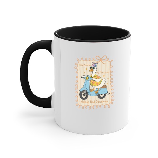 Silly Goose Riding Scooter Design Accent Mugs