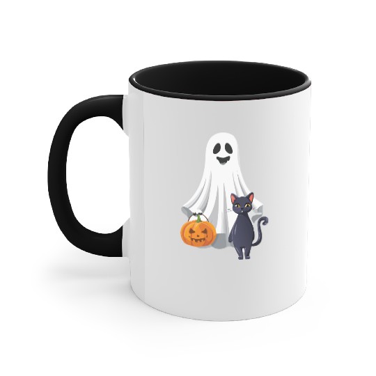 Halloween Ghost Cat Pumpkin Accent Mugs