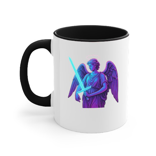 Neon Angel Warrior Illustration Accent Mugs