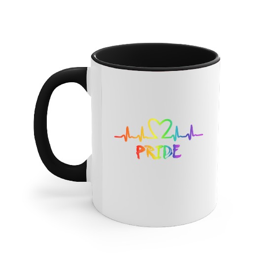 LGBT Pride Rainbow Heartbeat Accent Mugs