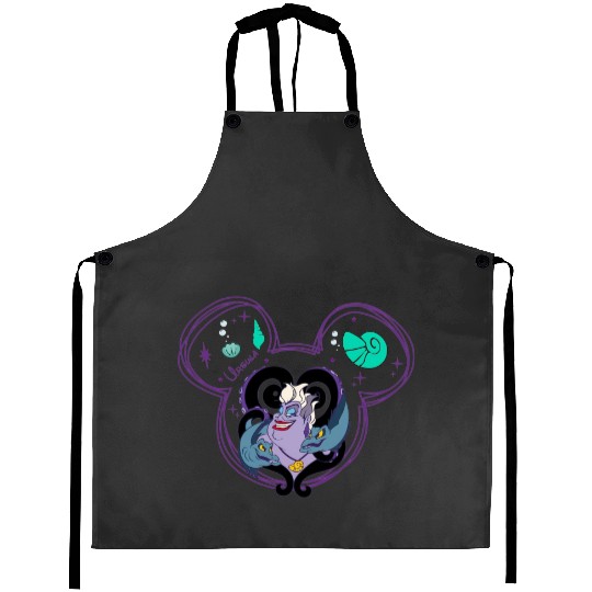 Ursula Aprons, Villain Sea Queen, Disney Villain Mickey Head Aprons, Little Mermaid Aprons