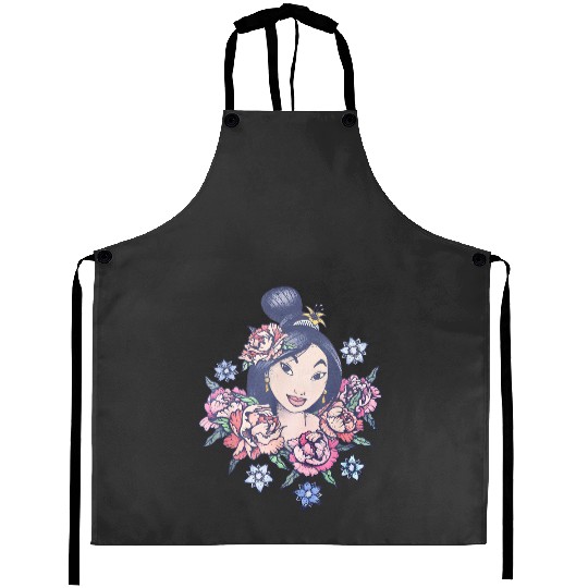 Disney Mulan Floral Sketch Portrait Aprons