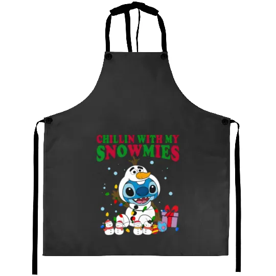 Disney Christmas Stitch Olaf Costume Aprons, Chillin With My Snowmies Aprons