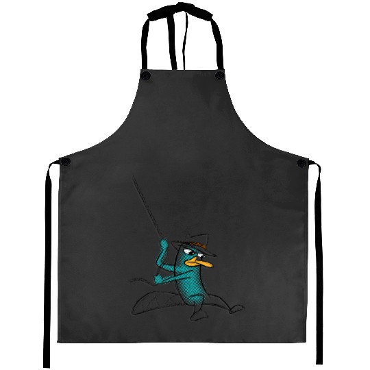 Disneys Phineas And Ferb Agent P Swinging Into Action Sketch Aprons