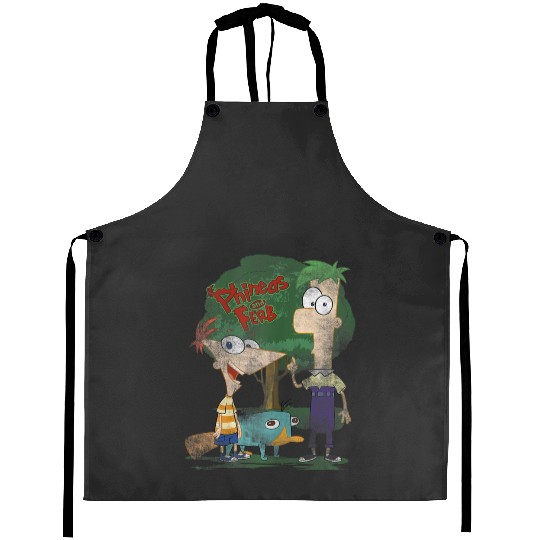 Disneys Phineas And Ferb Hanging Out With Perry Distressed Aprons