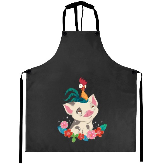 Disney Moana Hei Hei Rooster Pua Flowers Sketch Portrait Aprons