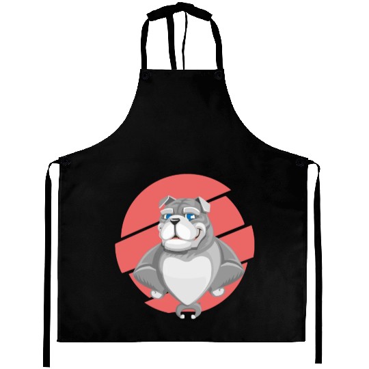 Cute English Grey Bulldog Artwork Aprons