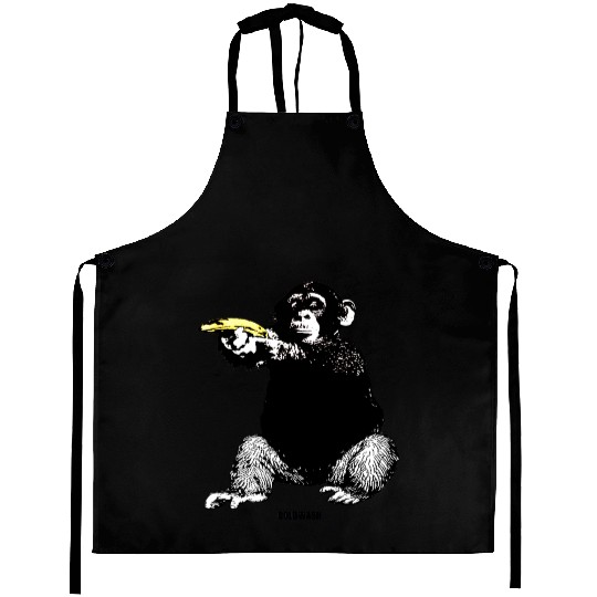 MONKEY SHOOTING BANANA Aprons