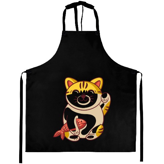 Winking cat with fish Aprons