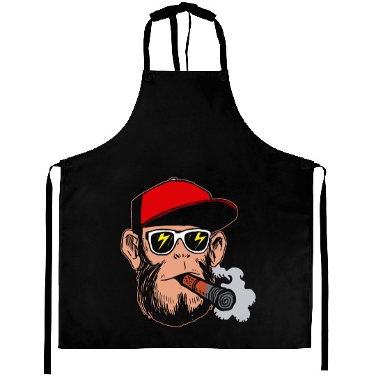 Monkey smoke gift weed ganja Aprons