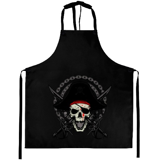 Ahoy Buccaneers Avast Ye motif of Pirate Skull Aprons