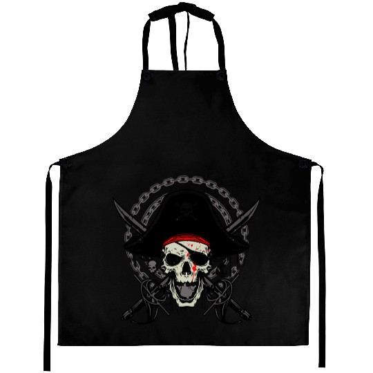 Ahoy Buccaneers Avast Ye motif of Pirate Skull Aprons